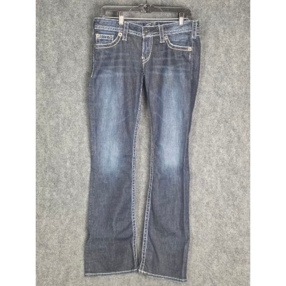 Silver Jeans Womens Pioneer Bootcut Dark Wash Embellished Stitch Denim Jeans 30